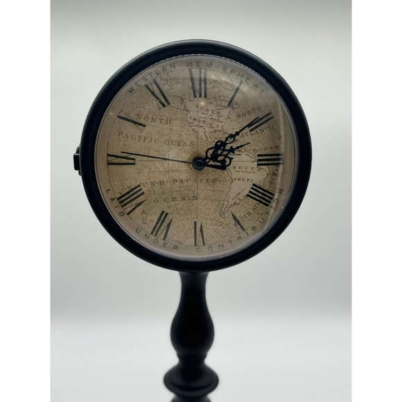 17 Inch Decorative Table Clock Pedestal Black Metal Roman Numeral Double Faced - Picture 2 of 7